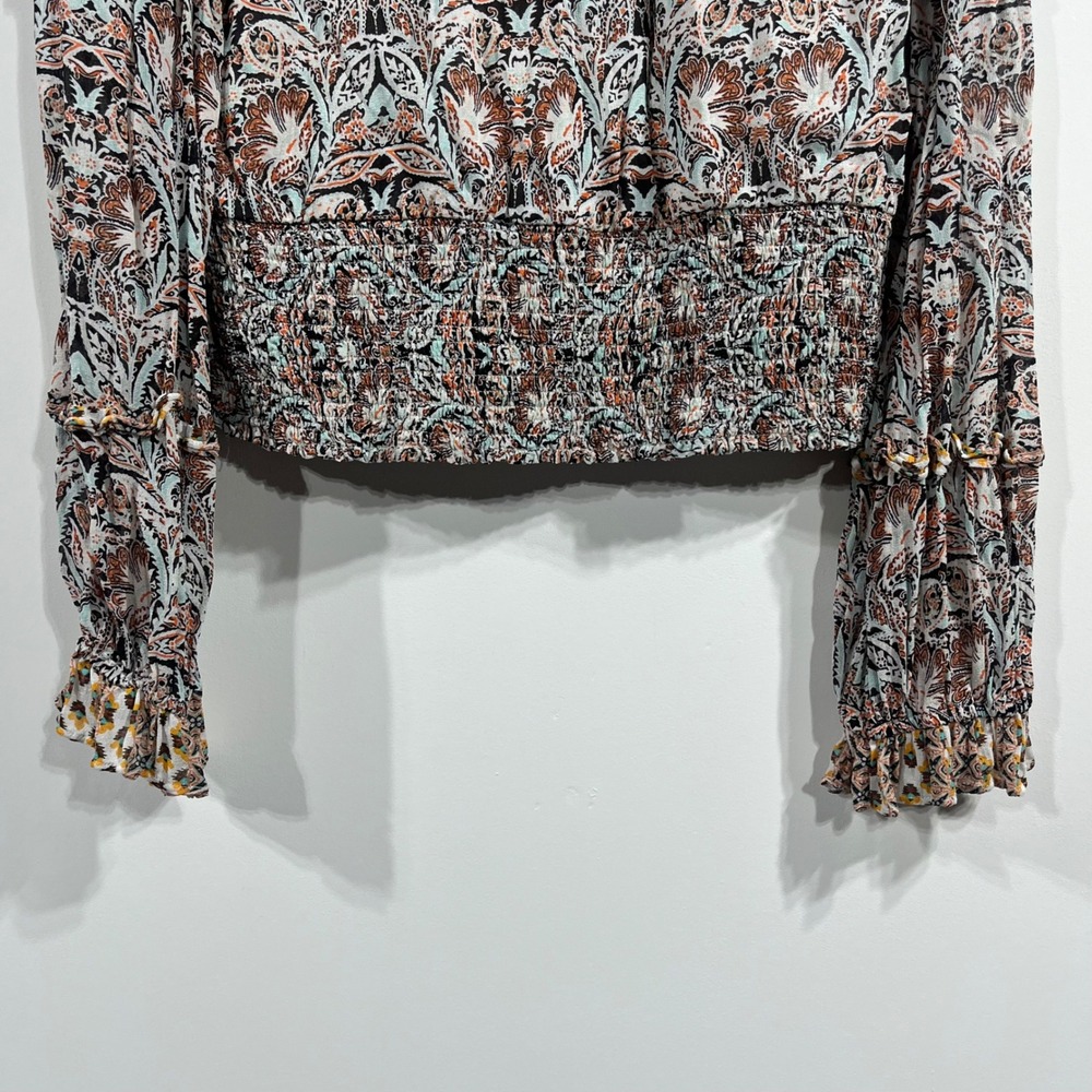 Anthropologie Babydoll Smocked Romantic Ruffle Top Boho Womens Large Feminine - Picture 6 of 13